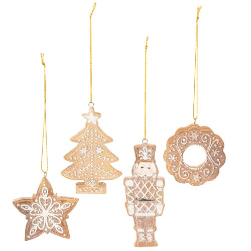 Weihnachtsanhänger Kunststoff Lebkuchenoptik 6cm Nussknacker Stern Baum Kranz 4er Set