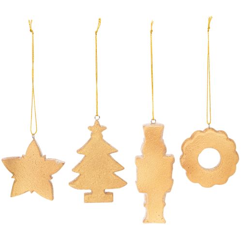 Weihnachtsanhänger Kunststoff Lebkuchenoptik 6cm Nussknacker Stern Baum Kranz 4er Set | Floristik21.de