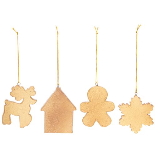 Weihnachtsanhänger 4er-Set Kunststoff Honigkuchen-Optik 7 cm Rentier Lebkuchenmann Schneeflocke | Floristik21.de