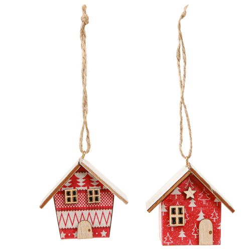 Weihnachtshäuschen Skandi-Stil Papier Holz Rot 5,5cm 6 St