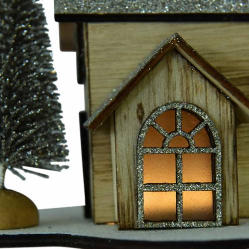 Floristik21 Weihnachtshaus mit LED-Beleuchtung Natur, Glitter Holz 20×17×15cm