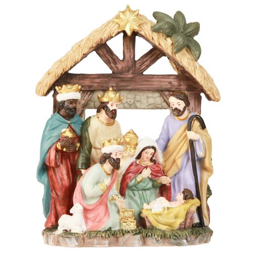 Artikel Weihnachtskrippe mit Figuren Krippe Weihnachten Handbemalt Polyresin 15,5×7×20cm