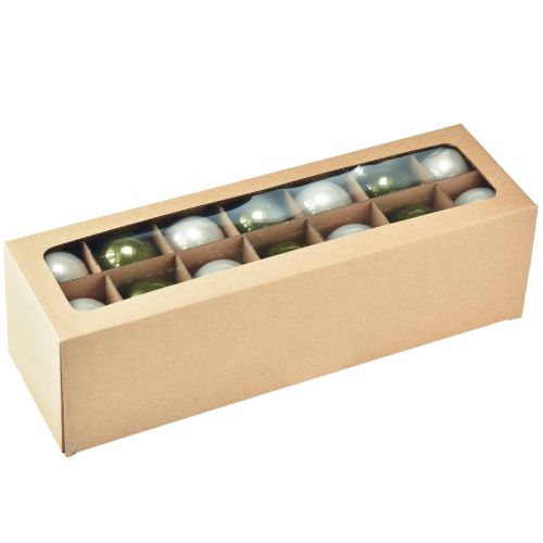 Artikel Glänzende Glas-Christbaumkugeln 5cm Set in Oliv und Silbergrau, 24 Stück