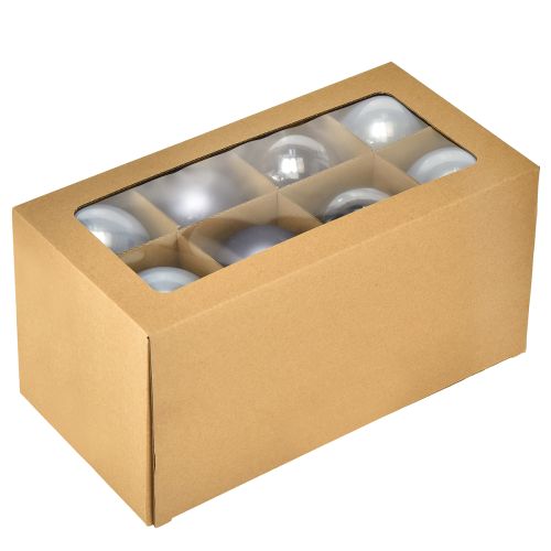 Artikel Kugeln aus Glas Blau Silber Matt Glänzend 7,5cm 12er Set für festliche Deko