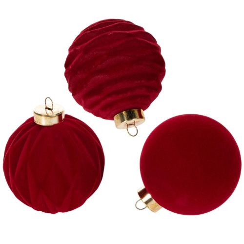 Samtige Weihnachtskugeln Kunststoff Weinrot 8cm 12 Stück