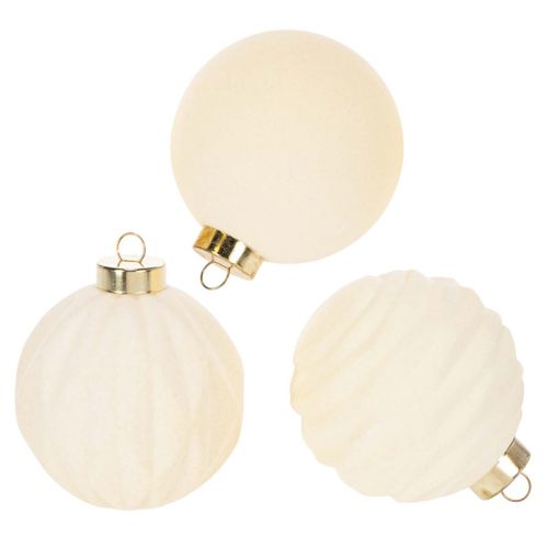 Weihnachtskugel-Set Kunststoff Cremeweiß Strukturiert 8cm 12 Stück