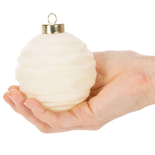 Weihnachtskugel-Set Kunststoff Cremeweiß Strukturiert 8cm 12 Stück | Floristik21.de