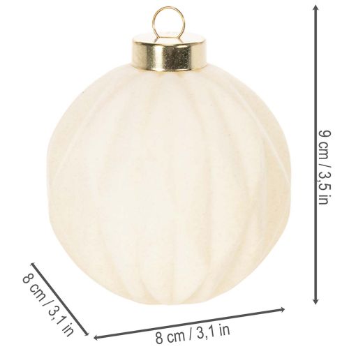 Weihnachtskugel-Set Kunststoff Cremeweiß Strukturiert 8cm 12 Stück | Floristik21.de