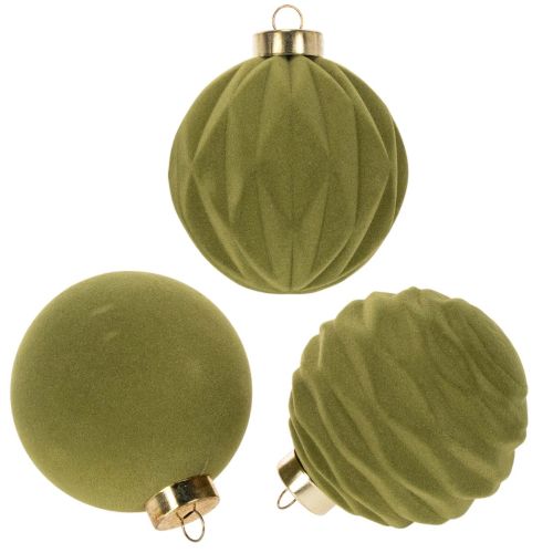 Christbaumkugeln Kunststoff Moosgrün Samtoptik Struktur-Mix Ø 8 cm 12 Stück