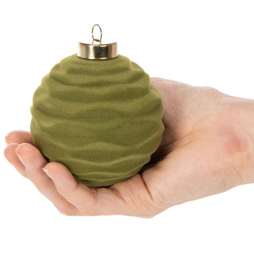 Christbaumkugeln Kunststoff Moosgrün Samtoptik Struktur-Mix Ø 8 cm 12 Stück | Floristik21.de