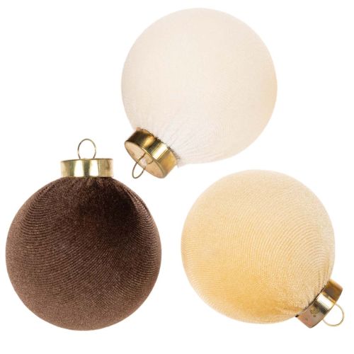 Weihnachtskugel 8cm Samtoptik Mix Cremeweiß Beige Braun 12er Set Innenbereich