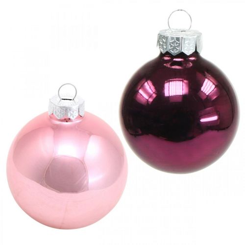 Mini-Baumkugeln, Weihnachtskugel-Mix, Christbaumanhänger Violett H4,5cm Ø4cm Echtglas 24St