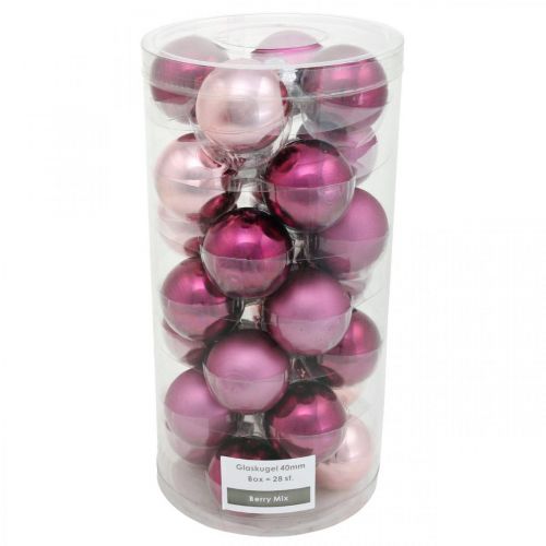 Mini-Baumkugeln, Weihnachtskugel-Mix, Christbaumanhänger Violett H4,5cm Ø4cm Echtglas 24St