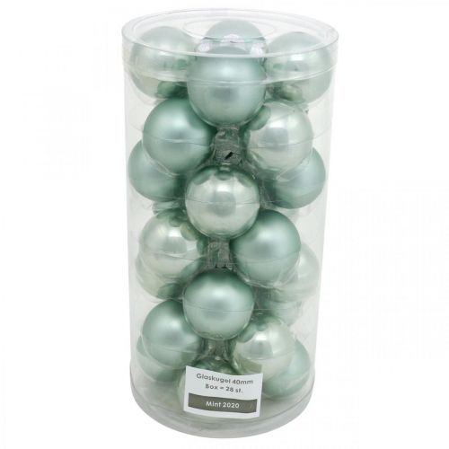 Christbaumschmuck, Baumkugel-Mix, Mini-Weihnachtskugeln Grün Mint H4,5cm Ø4cm Echtglas 24St
