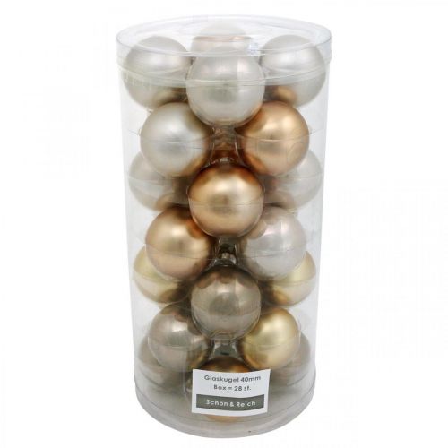 Baumschmuck-Mix, Weihnachtskugeln, Mini-Baumanhänger Golden/Braun/Perlmutt/Beige H4,5cm Ø4cm Echtglas 24St