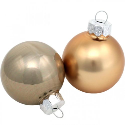 Baumschmuck-Mix, Weihnachtskugeln, Mini-Baumanhänger Golden/Braun/Perlmutt/Beige H4,5cm Ø4cm Echtglas 24St