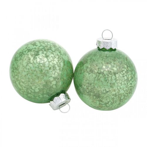 Floristik21 Weihnachtskugel, Christbaumschmuck, Glaskugel Grün marmoriert H6,5cm Ø6cm Echtglas 24 St
