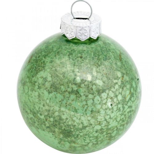 Artikel Weihnachtskugel, Christbaumschmuck, Glaskugel Grün marmoriert H6,5cm Ø6cm Echtglas 24 St