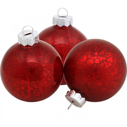 Floristik21 Christbaumkugel, Baumanhänger, Weihnachtskugel Rot marmoriert H6,5cm Ø6cm Echtglas 24 St