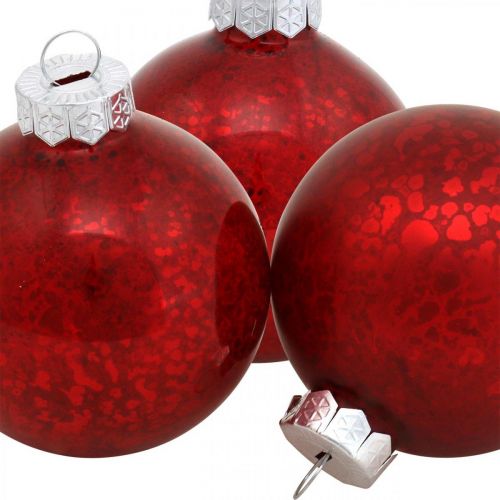 Floristik21 Christbaumkugel, Baumanhänger, Weihnachtskugel Rot marmoriert H6,5cm Ø6cm Echtglas 24 St