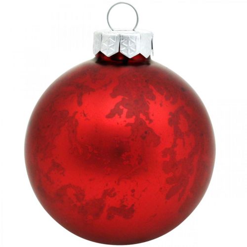 Floristik21 Christbaumkugel, Baumanhänger, Weihnachtskugel Rot marmoriert H6,5cm Ø6cm Echtglas 24 St