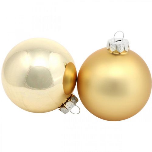 Artikel Baumkugel, Christbaumschmuck, Weihnachtskugel Golden H8,5cm Ø7,5cm Echtglas 12St