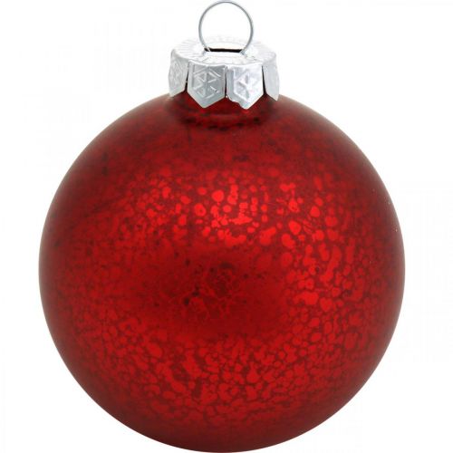 Christbaumschmuck, Baumanhänger, Weihnachtskugel Rot marmoriert H8,5cm Ø7,5cm Echtglas 14St