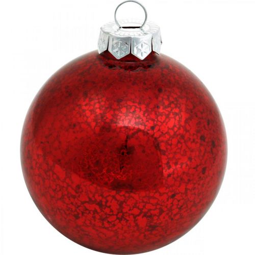 Floristik21 Christbaumschmuck, Baumanhänger, Weihnachtskugel Rot marmoriert H8,5cm Ø7,5cm Echtglas 14St