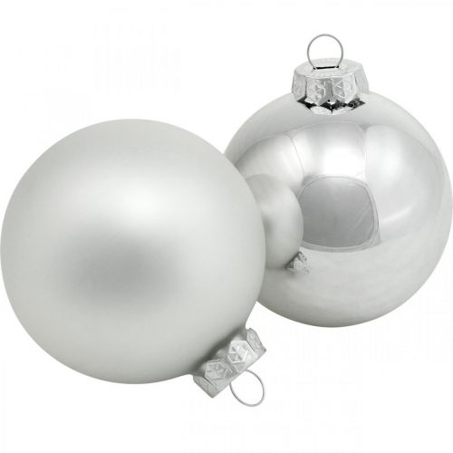 Glaskugel, Baumschmuck, Christbaumkugel Silbern H8,5cm Ø7,5cm Echtglas 12St