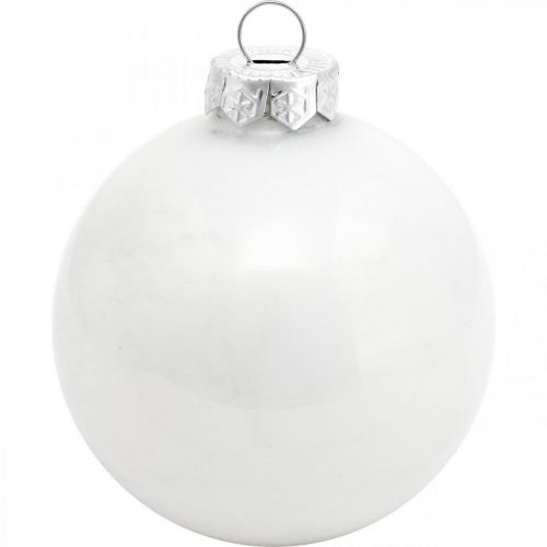Weihnachtskugel, Schneeball, Christbaumschmuck, Glaskugel Weiß H8,5cm Ø7,5cm Echtglas 14St