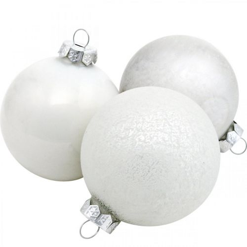 Weihnachtskugel, Schneeball, Christbaumschmuck, Glaskugel Weiß H8,5cm Ø7,5cm Echtglas 14St Weihnachtskugel, Schneeball, Christbaumschmuck, Glaskugel Weiß H8,5cm Ø7,5cm Echtglas 14St