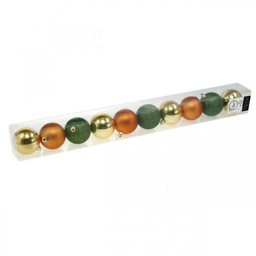 Floristik21 Weihnachtskugeln, Adventsdeko, Christbaumschmuck Orange/Golden/Grün Ø5,5cm Kunststoff 10St