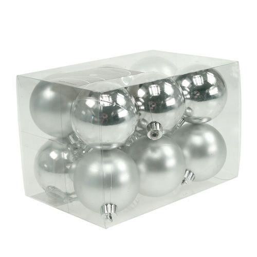 Floristik21 Weihnachtskugel Plastik Ø6cm Silber Mix 12St