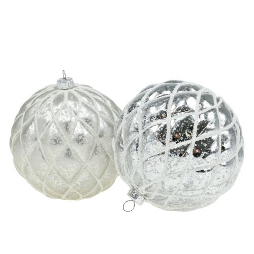 Weihnachtskugeln mit Rautenmuster Silber matt, glänzend Ø8cm 2St Weihnachtskugeln mit Rautenmuster Silber matt, glänzend Ø8cm 2St
