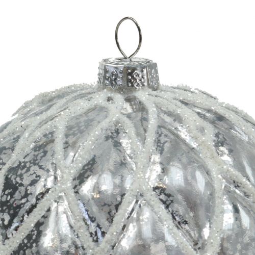 Weihnachtskugeln mit Rautenmuster Silber matt, glänzend Ø8cm 2St