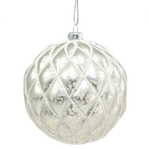 Weihnachtskugeln mit Rautenmuster Silber matt, glänzend Ø8cm 2St