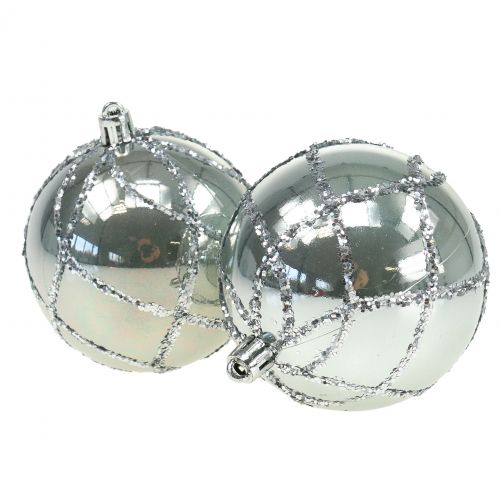 Weihnachtskugel Plastik Silber Ø8cm 2St Weihnachtskugel Plastik Silber Ø8cm 2St
