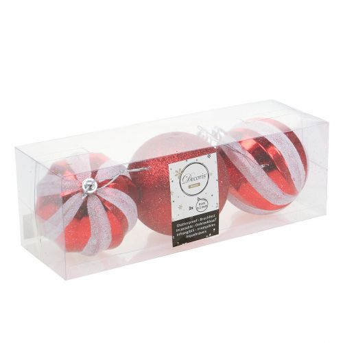 Floristik21 Christbaumkugeln aus Kunststoff Rot, Weiß Ø8cm 3St