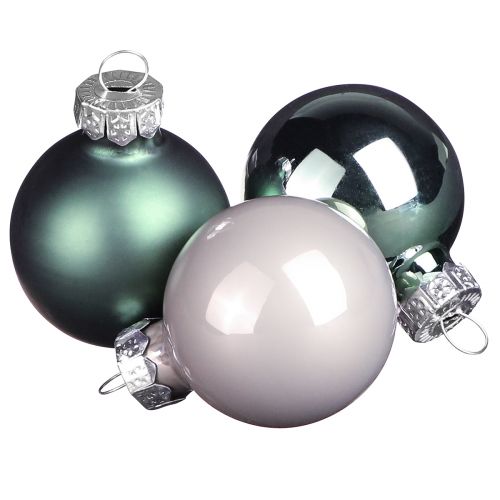 Artikel Weihnachtskugeln Glas 4cm Grün &amp; Perlmuttgrau Schimmernd &amp; Matt 24er Set