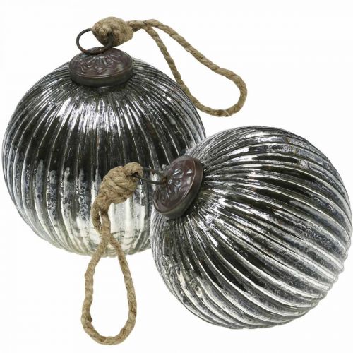 Floristik21 Weihnachtskugeln Glas Christbaumkugeln Silbern mit Rillen Ø10cm 2St