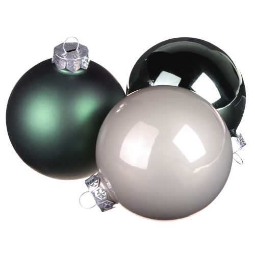 Floristik21 Glaskugel-Set Grün &amp; Grau Ø6cm 24er-Pack für professionelle Weihnachtsdekoration