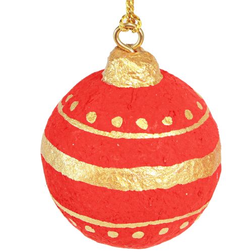 Artikel Handgefertigte rote Pappmaché-Weihnachtskugeln Ø5,5cm 4 Stk