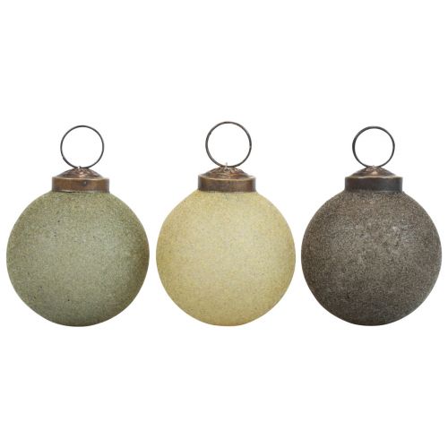 Weihnachtskugeln Glas Beflockt Gelb/Grün/Grau Ø6cm 3St