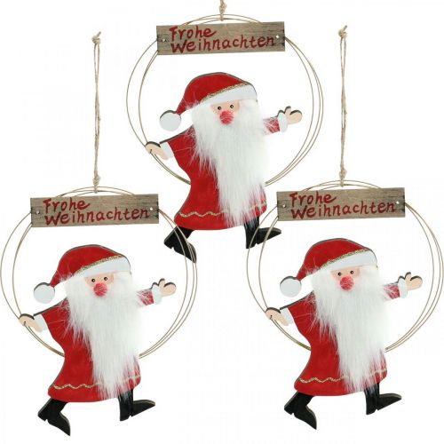 Weihnachtsmann im Dekoring, Anhänger Frohe Weihnachten, Adventsdeko H21,5cm Ø16cm 3St