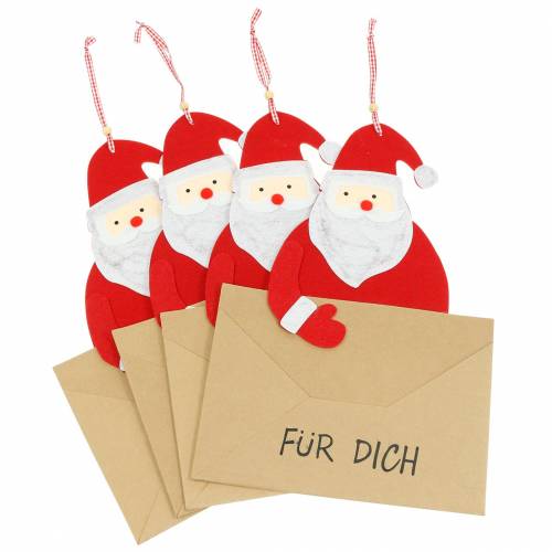 Artikel Deko-Hänger Geschenktasche Weihnachtsmann mit Briefumschlag „Für Dich“ L46,5cm Ø25cm 4St