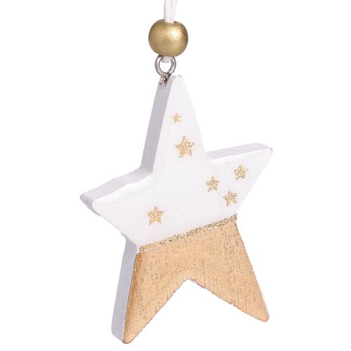 Artikel Weihnachtsschmuck Holz Stern Baum Herz Set 6-teilig in Gold-Weiß für edle Deko