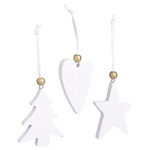 Artikel Weihnachtsschmuck Holz Stern Baum Herz Set 6-teilig in Gold-Weiß für edle Deko