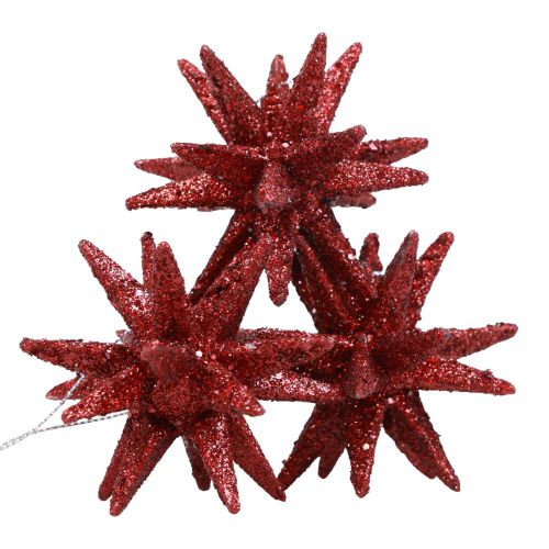 Floristik21 Weihnachtssterne Weihnachtsschmuck Rot Glitter Ø7cm 6 St