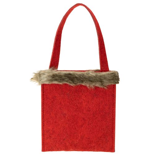 Artikel Weihnachtstasche Rot mit Fell 15,5cm x 18cm 3 St