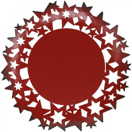 Floristik21 Weihnachtsteller Metall Dekoteller mit Sternen Rot Ø34cm